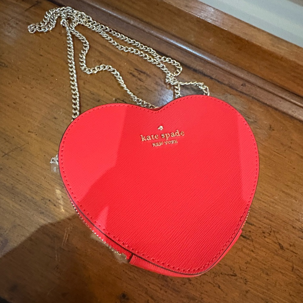 Kate Spade Candied Cherry Red Love Shack Mini Heart Crossbody Purse Chain Strap - Picture 2 of 8